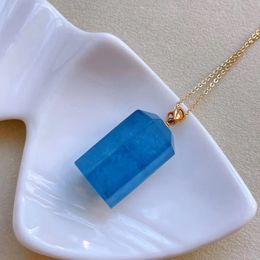 Natural Blue Aquamarine Bead Pendant Crystal 18K Gold Brazil 23.5*13mm Faceted Bead Women Aquamarine Necklace AAAAAA